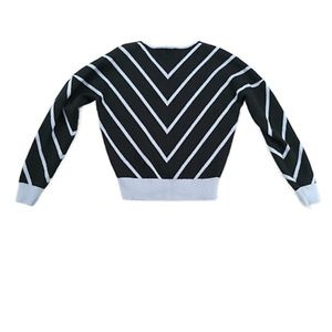 Tahari Chevron Stripe V-Neck Sweater Black & Blue Women's Size XS